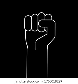 African American hand up sign. Workers or employee revolution against, politic, human shouting logo label. Labour day symbol. Human right of Black people. cartoon concept illustration.