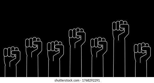 African American hand up sign. Workers or employee revolution against, politic, human shouting logo label. Labour day symbol. Human right of Black people. cartoon concept illustration.