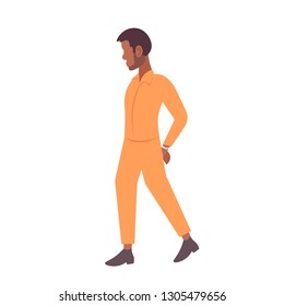 african american handcuffed prisoner man criminal in orange uniform arrest tribunal imprisonment concept male cartoon character full length flat isolated
