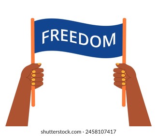 African American hands holding Freedom Day plakat. Black gesture woman symbol Independence day nation. Black Liberation icon. Vector flat illustration