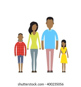 African American Happy Family Four People, Parents With Two Children Flat Vector Illustration