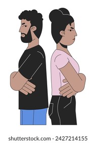 African american heterosexual couple disagree 2D linear cartoon characters. Conflict adults isolated line vector people white background. Gesture body language color flat spot illustration