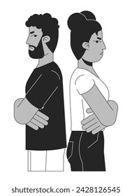 African american heterosexual couple disagree black and white 2D line cartoon characters. Conflict adults isolated vector outline people. Gesture body language monochromatic flat spot illustration