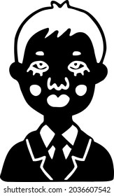 African American high school student. Black man dressed in strict school uniform: black jacket, white shirt, tie. Doodle blond boy avatar. Cute cartoon character for educational illustration design.