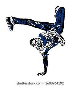 African American hip hop dancer isolated over white background. Vector EPS 10. Illustration of modern dance.