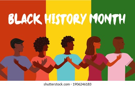 African American History or Black History Month. Celebrated annually in February in the USA and Canada. The social problems of racism. Right of Black people. Flat vector illustration