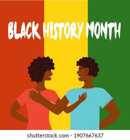 African American History or Black History Month. Celebrated annually in February in the USA and Canada. The social problems of racism. Right of Black people. Flat vector illustration