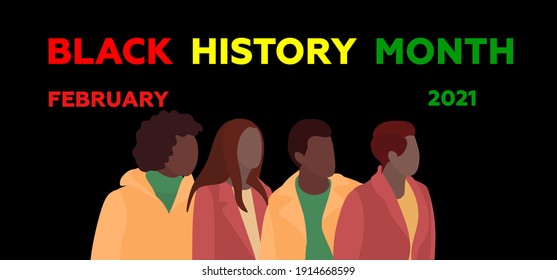 African American History or Black History Month. Celebrated annually in February in the USA and Canada. February 2021. Poster, card, banner, background. Vector illustration