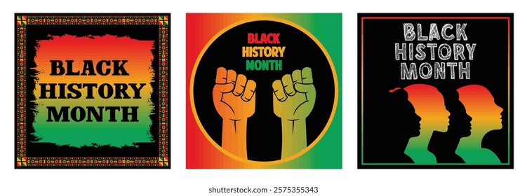 African American History or Black History Month. Fists and Red, Green, Yellow Gradient. Silhouettes and Colorful Gradient. Flat vector modern illustration 