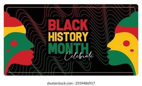 African American History Month poster with bright colors. A celebration of black culture and heritage. Black History Month concept. Flat vector illustration.