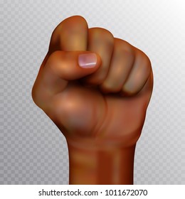 African american human fist raised up isolated on transparent background. Realistic vector illustration. Perfect for posters or banners advertising design and other creative projects