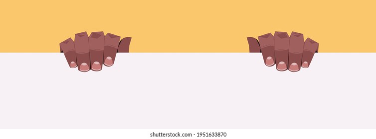 african american human hands holding blank advertising paper card horizontal