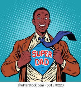 African American joyful super dad, pop art retro vector illustration