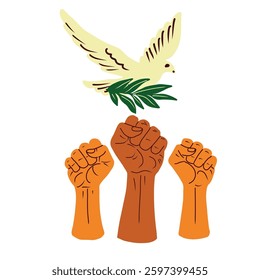 African American juneteenth freedom day vector card with  fists raised up and text Juneeteenth