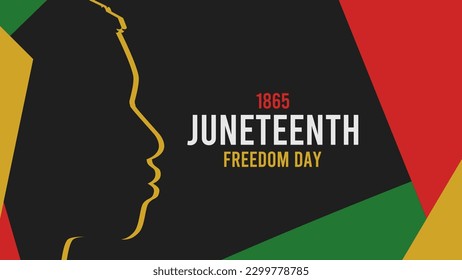 african american juneteenth greeting with red, yellow, and green abstract shape and with side view of head suitable for juneteenth celebrate on june 19th