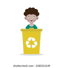african american Kid collect rubbish for recycling, Child Segregating Trash, recycling trash, Save the World, recycling isolated on white backgrounds vector Illustration