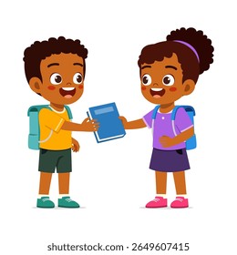 African American kids exchanging a book happily