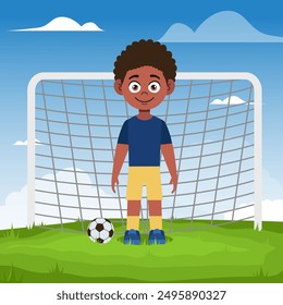 African American kids playing football soccer sport character with ball