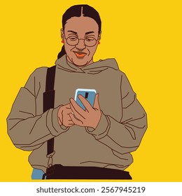 An African American lady checking her mobile phone