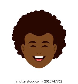 African american laughing young man head icon vector. Funny ethnic boy face icon isolated on a white background. Happy smiling black man portrait clip art svg
