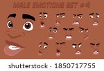 African American Male abstract cartoon face expression variations, emotions collection set #4, vector illustration