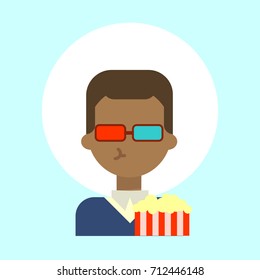 African American Male Wearing 3d Glasses With Popcorn Emotion Profile Icon, Man Cartoon Portrait Happy Smiling Face Vector Illustration