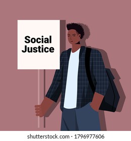 african american man activist holding stop racism poster racial equality social justice stop discrimination concept portrait vector illustration