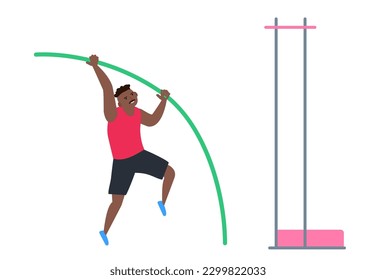 african american man athlete pole vault jumping sport competition vector illustration