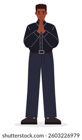 African american man in business clothes pray with his hands folded in a gesture of apology