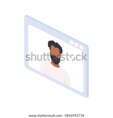African American man in a chat window. The boy is conducting an online conference. Isometric. Vector.