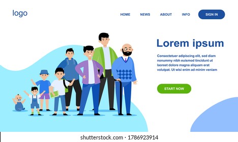 Afroamerikaner in einem anderen Alter. Schüler, Evolution, Jugendflache Vektorgrafik. Wachstumszyklus- und Erzeugungskonzept für Banner, Website-Design oder Landing-Website