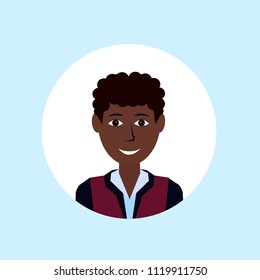 african american man face happy portrait on blue background, male avatar flat vector illustration