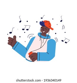 African american man or guy listening music sketch vector illustration isolated.