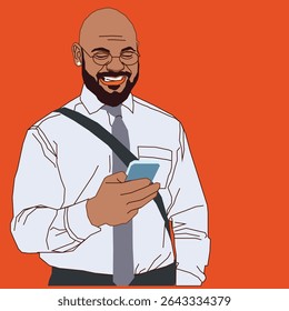 African American man holding a mobile phone while smiling