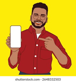 African American man holding a mobile tablet happy