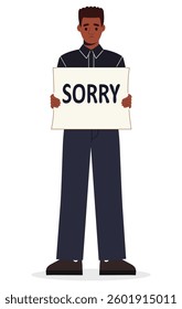 African american man holding a SORRY sign, seeking forgiveness and saying sorry