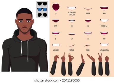 African American Man in Hoodie Character Face Animation, Lip-sync and Hand Gestures Pack