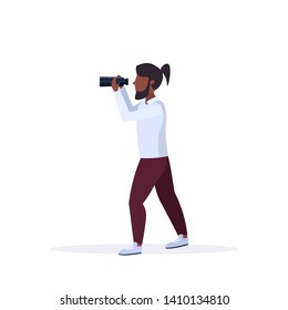 african american man looking through distance binoculars male cartoon character standing pose full length white background