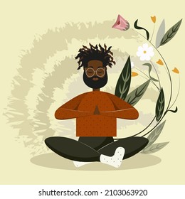 African American man meditating. Yoga practice concept. 