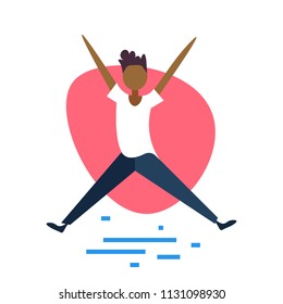 african american man physical jerks standing pose on white background male cartoon character full length flat vector illustration