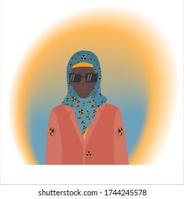 African American man posing in a headscarf and a pink jacket. Fashion style guy in a scarf. Modern trendy style in clothes. Vector in a flat style. Isolated on white.