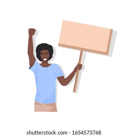 african american man protester holding blank protest poster guy with vote placard demonstration speech political freedom concept portrait vector illustration