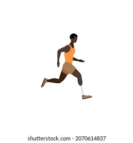 African American man running with a prosthetic leg. Vector illustration on white  background EPS 10