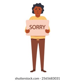 African american man saying sorry. Please forgive me.Apologize card.Vector illustration.Isolated on white background.