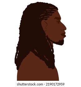 African american man side view portrait with braids hairstyle vector art illustration isolated