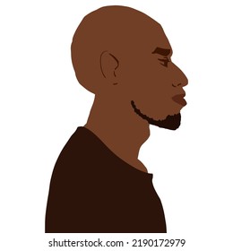 Retrato de vista lateral del hombre afroamericano con cabeza calva y barba vectorial ilustración aislada