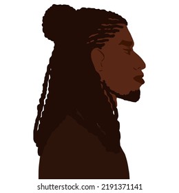 African american man side view portrait with braids in half-up bun vector art illustration isolated