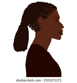 African American Man Side View Portrait With Braids Ponytail And Undercut Hairstyle Vector Art Illustration Isolated