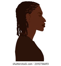 Retrato de vista lateral del hombre afroamericano con trenzas de peinado vectorial ilustración aislado