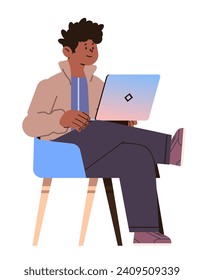 african american man student watching free online courses on laptop education day live webinar e-learning concept